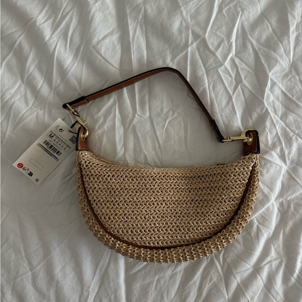 Zara Beige Woven Shoulder Bag